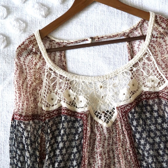 Free People Tops - Free People Sheer Bohemian Style Top! Size Large!